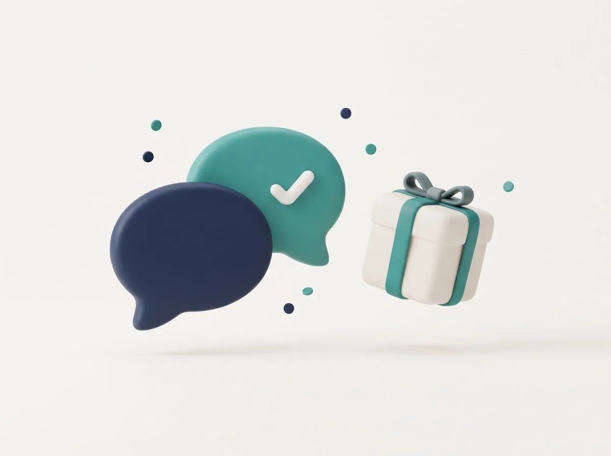 Een aanbeveling die beloond wordt: chatballonnen en een cadeautje