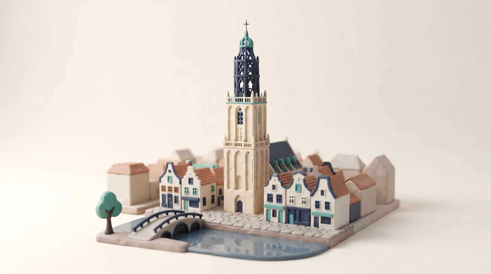 De Onze-Lieve-Vrouwetoren van Amersfoort in zachte klei-stijl